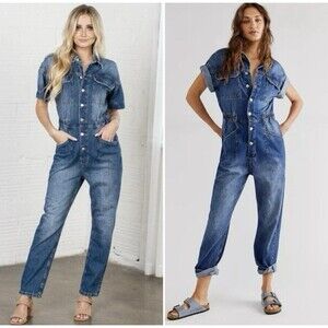 Free People We The Free Marci Denim Jumpsuit Coveralls Sz. Large